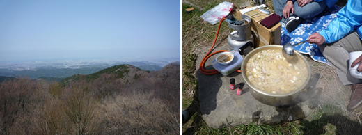 山頂の景色と豚汁